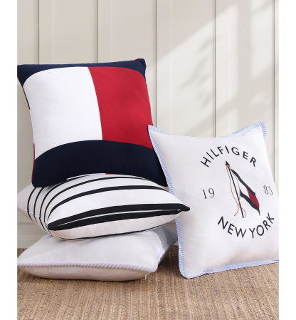 Tommy Hilfiger Flag Seersucker Square Pillow, 20" X 20" - Blue/Red/White