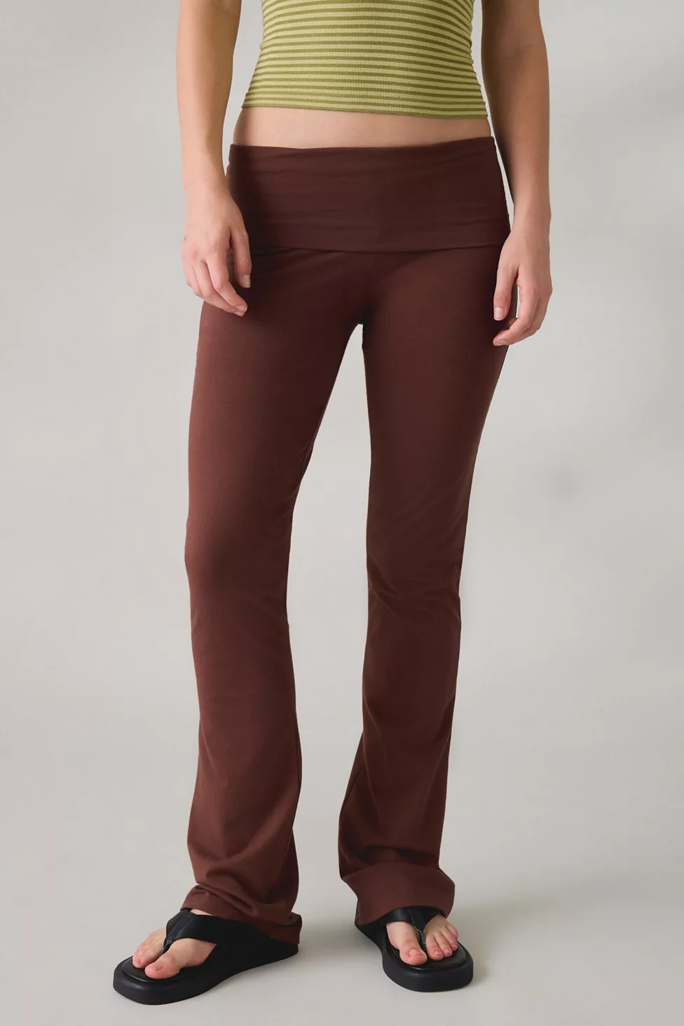 Out From Under Bec Foldover Slim Flare Pants - Chocolate