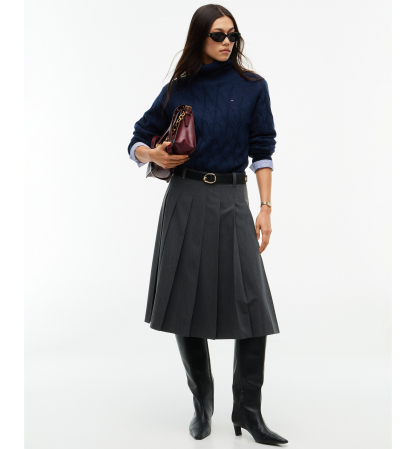 Tommy Hilfiger Women's Cable-Knit Turtleneck Wool Sweater - Dark Blue
