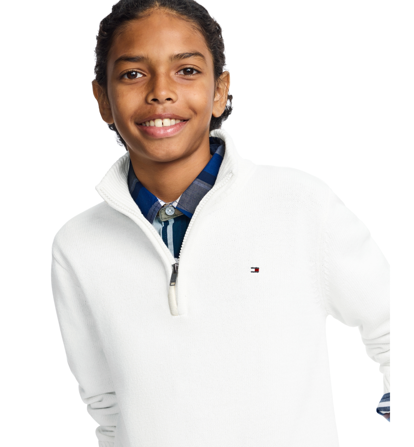 Tommy Hilfiger Boys' 8-20 Zipneck Cotton Quarter-Zip Sweater - Ecru