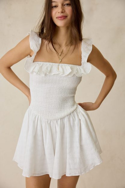 Kimchi Blue Clementine Smocked Ruffle Romper - White