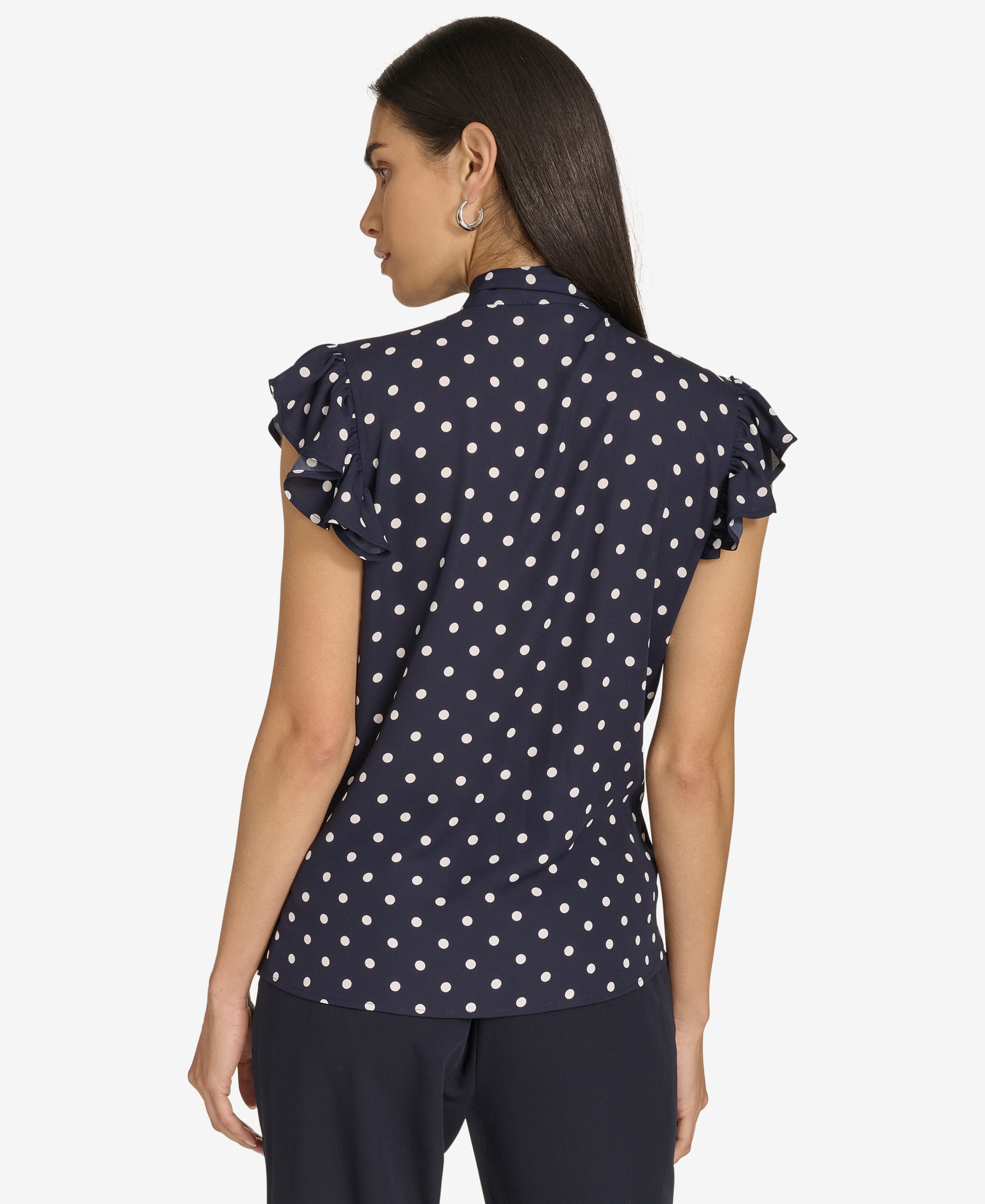 Tommy Hilfiger Women's Ruffle-Sleeve Bow Blouse - Midnight/Ivory