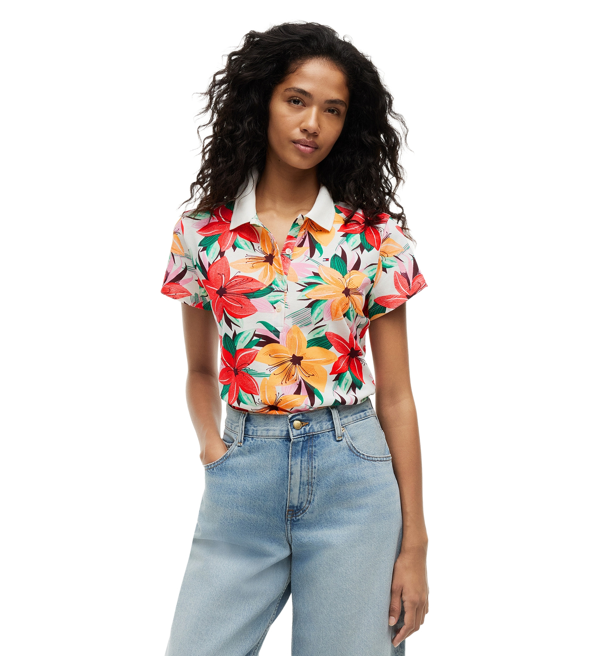 Tommy Hilfiger Women's Printed Short-Sleeve Polo Top - Handrawn Rope