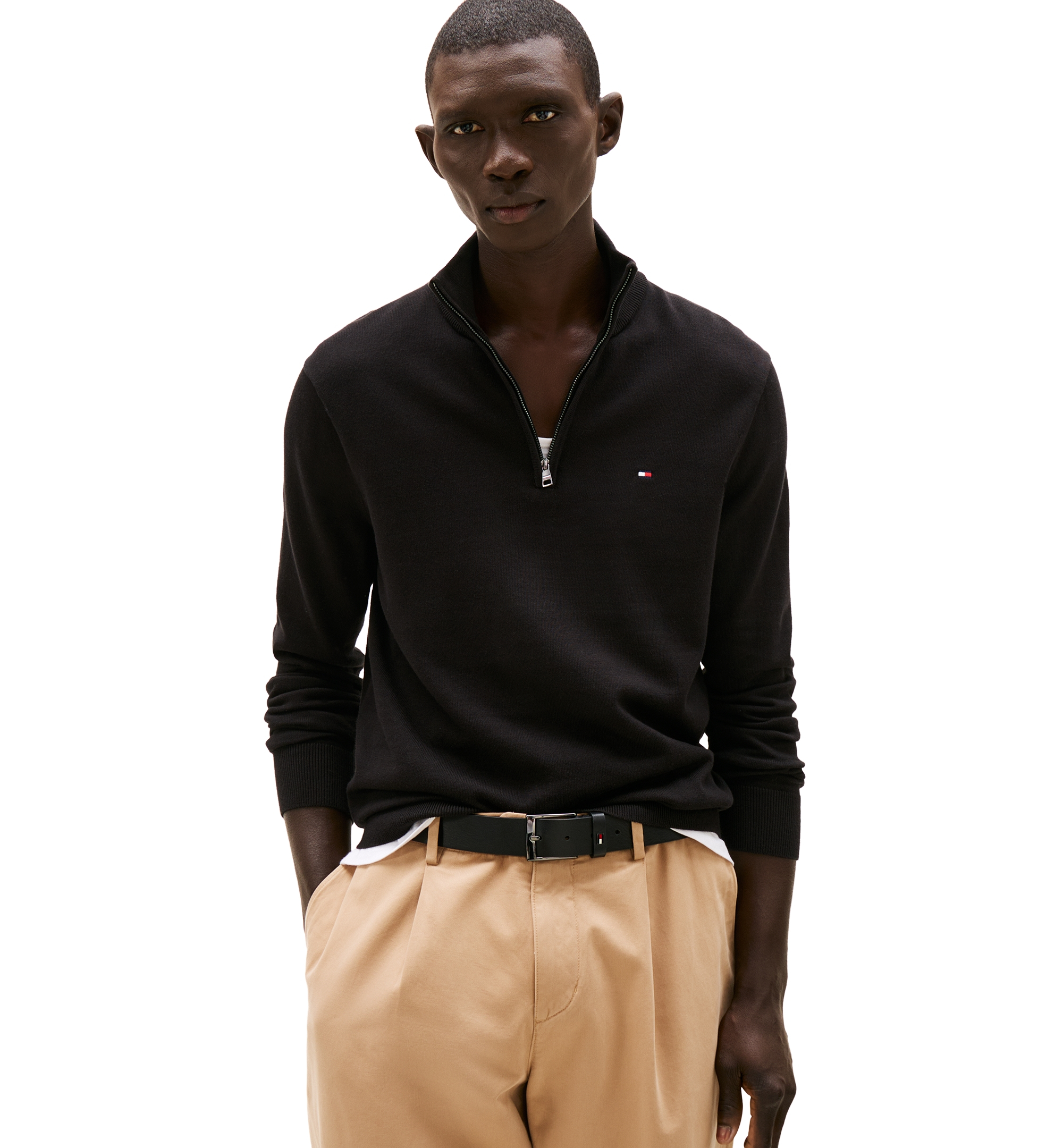 Tommy Hilfiger Men's Essential Cotton Quarter-Zip Sweater - Black