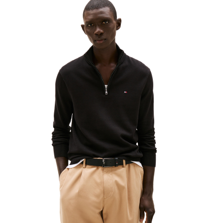 Tommy Hilfiger Men's Essential Cotton Quarter-Zip Sweater - Black