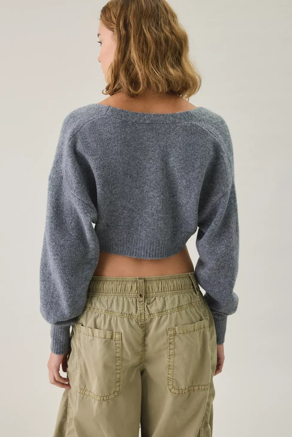 Out From Under Julia Twist Plunging V-Neck Cropped Sweater - Grey