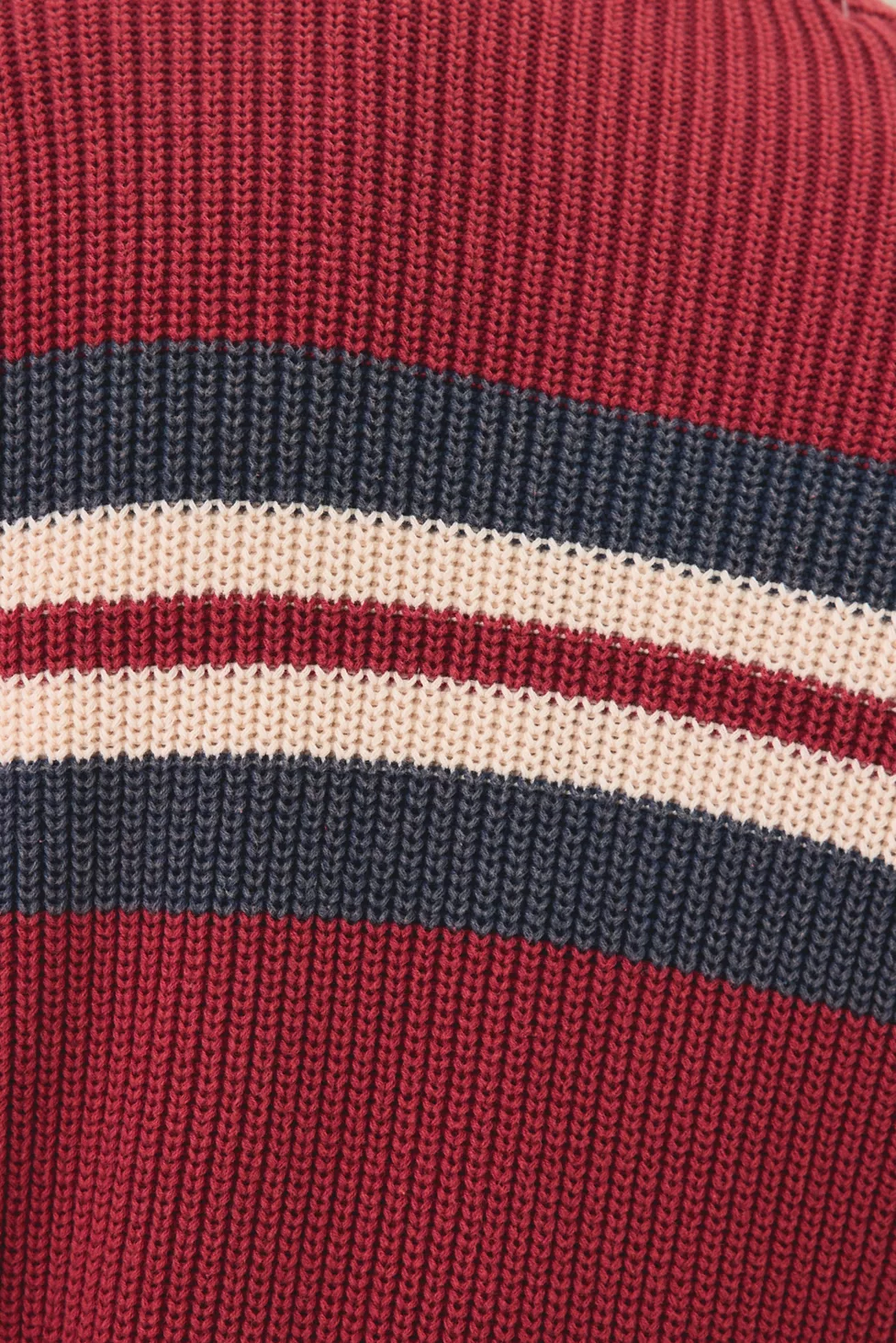 UO Striped Acid Wash Crew Neck Sweater - Red