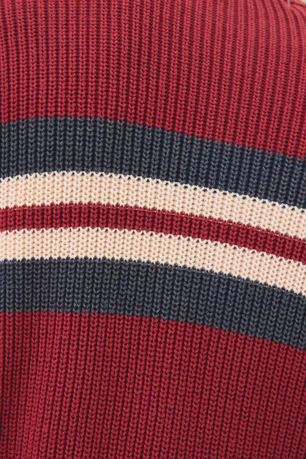 UO Striped Acid Wash Crew Neck Sweater - Red