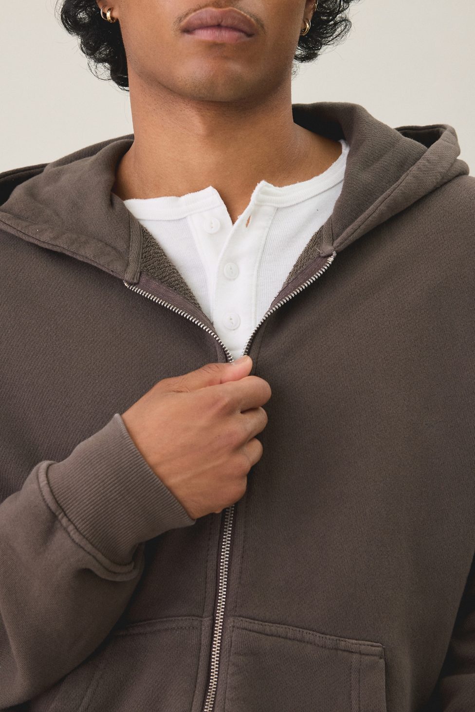 Standard Cloth Pregame Zip-Up Hoodie Sweatshirt - Chocolate Brown Wash