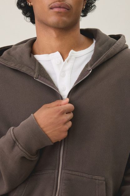 Standard Cloth Pregame Zip-Up Hoodie Sweatshirt - Chocolate Brown Wash