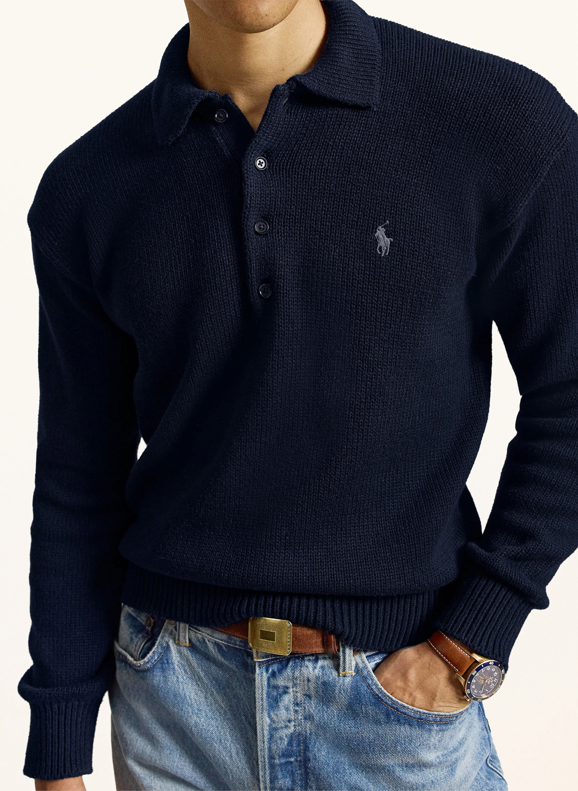 POLO RALPH LAUREN Strick-Poloshirt – DUNKELBLAU