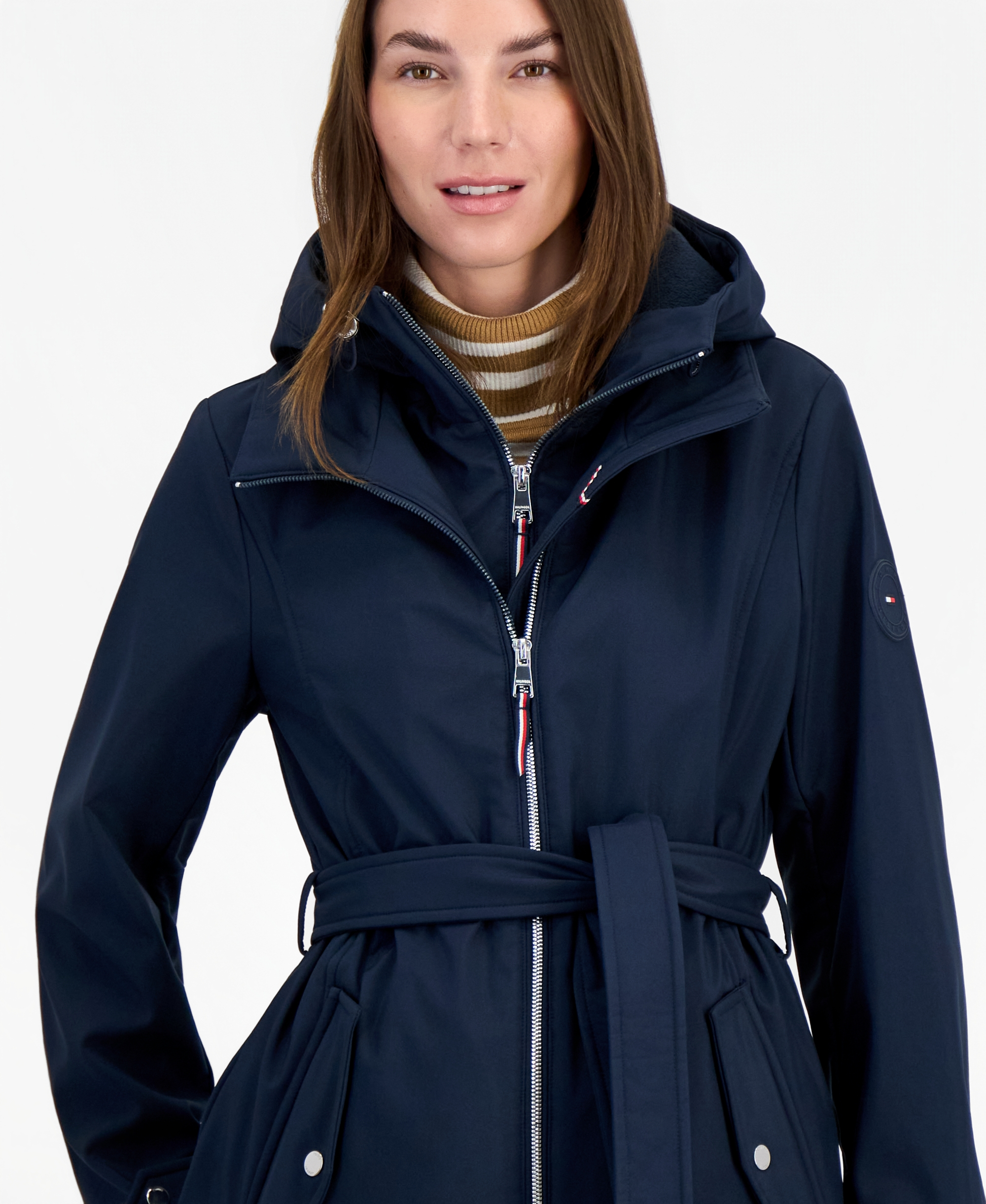Tommy Hilfiger Women's Hooded Belted Softshell Coat, Created for Macy's - NAVY