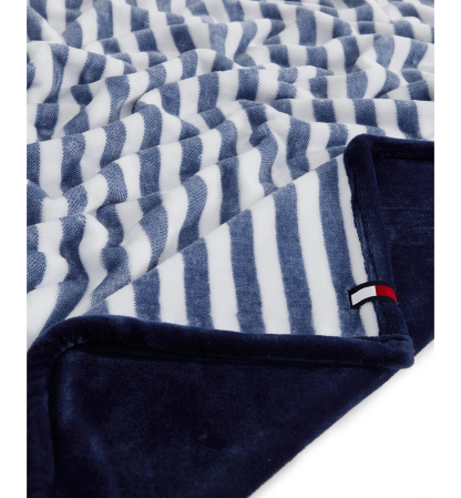 Tommy Hilfiger Laguna Beach Stripe Printed Plush Throw, 70" x 50" - White, Deep Blue