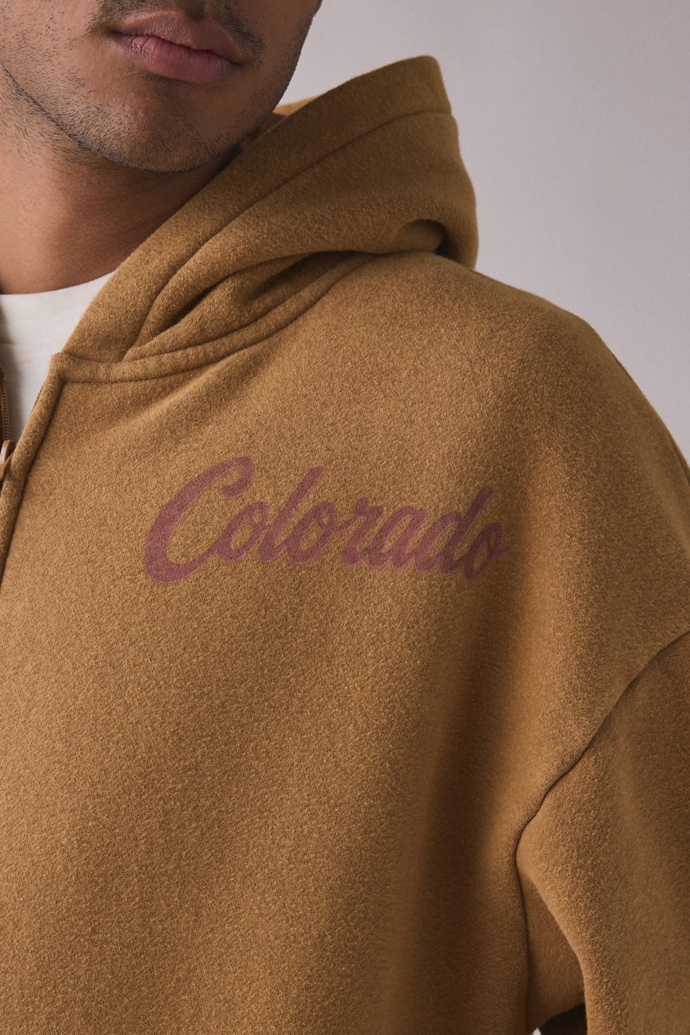 Colorado Range Graphic Zip-Up Hoodie Sweatshirt - Taupe