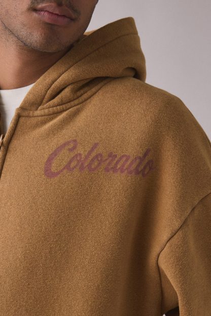 Colorado Range Graphic Zip-Up Hoodie Sweatshirt - Taupe