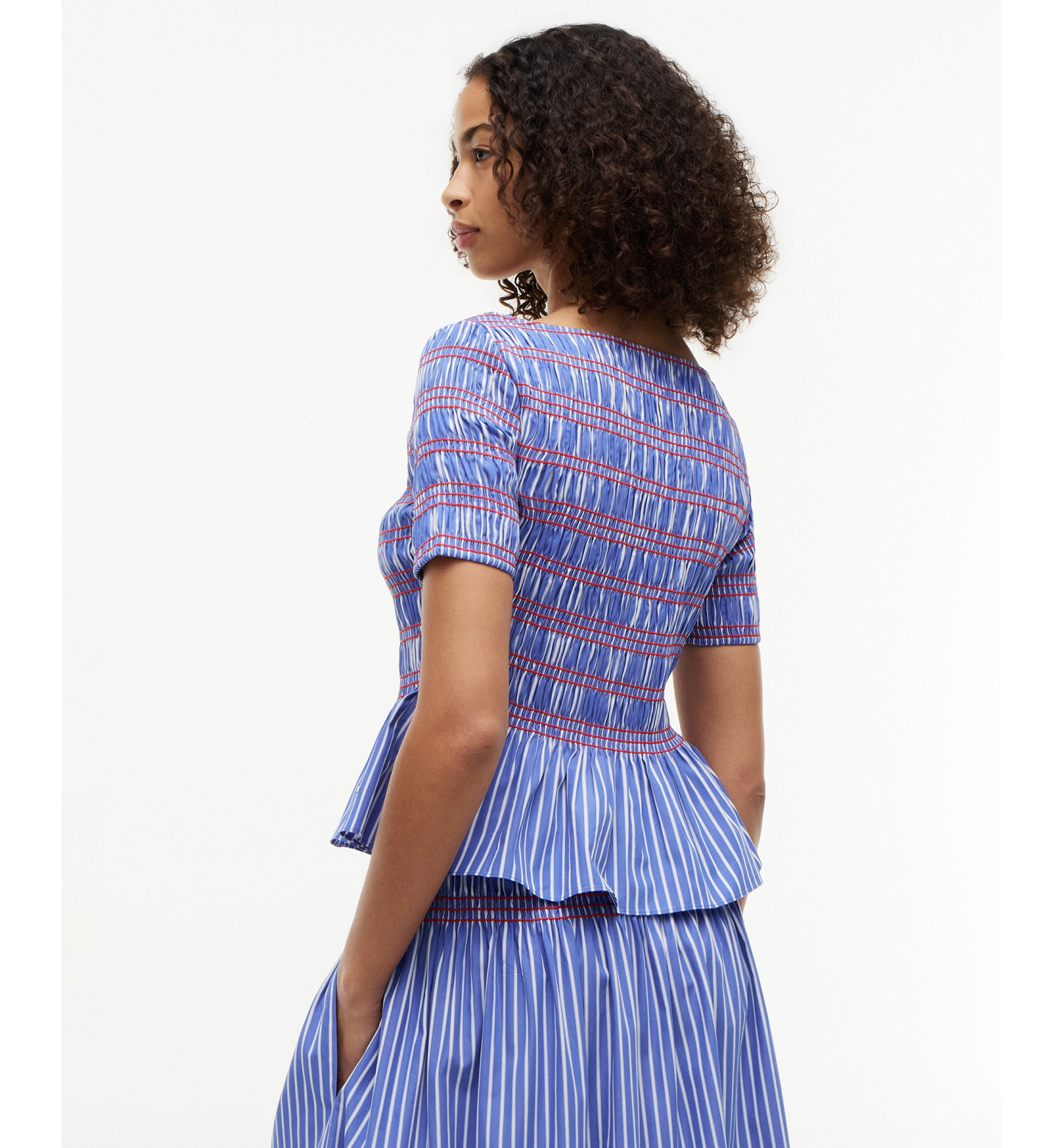 Tommy Hilfiger Women's Smocking Striped Boat Neck Cotton Top - Smocking Stripe