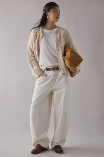 BDG Becca Brushed Pointelle Knit Oversized Cardigan - Ivory