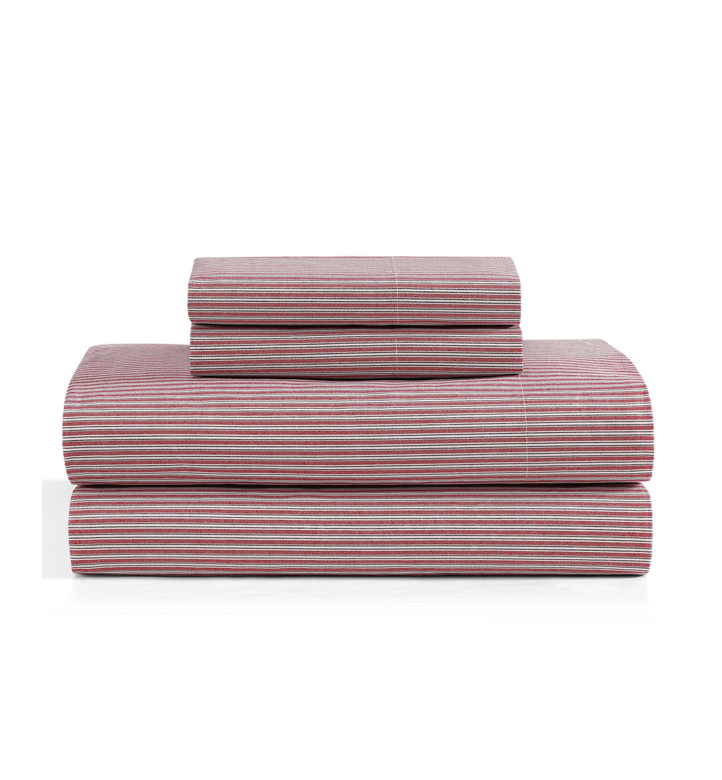 Tommy Hilfiger Printed 200-Thread Count Cotton Percale Sheet Set - Highland Ticking Stripe Red
