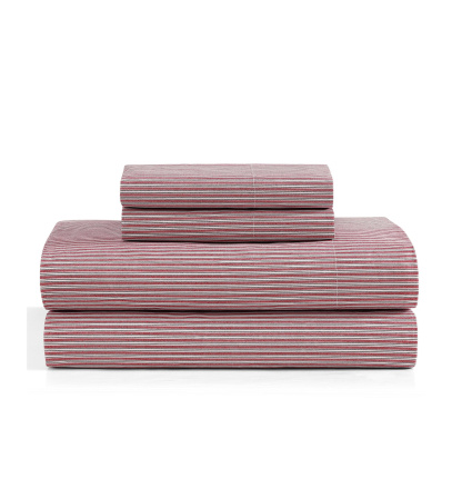 Tommy Hilfiger Printed 200-Thread Count Cotton Percale Sheet Set - Highland Ticking Stripe Red