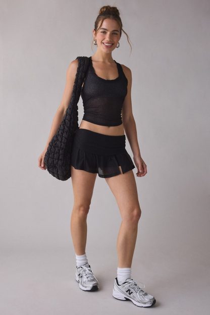 Out From Under Free Spirit Sheer Ribbed Foldover Mini Skort - Black