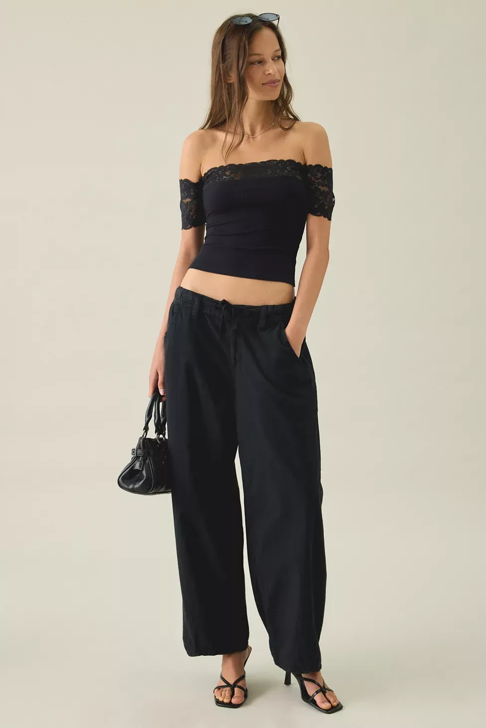 Kimchi Blue Noa Lace Trim Off-The-Shoulder Top - Black