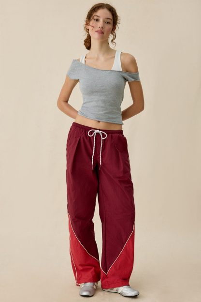 BDG Finish Line Low-Rise Baggy Track Pants - Red