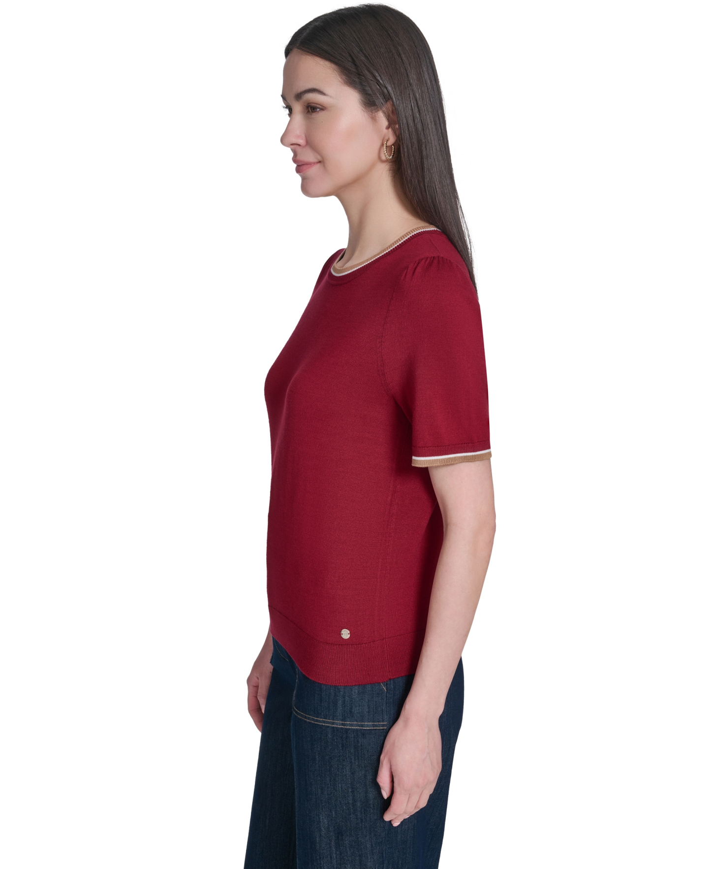 Tommy Hilfiger Women's Short-Sleeve Crewneck Sweater - Crimson Multi