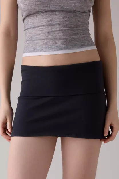 Out From Under Bec Foldover Low-Rise Mini Skort - Black