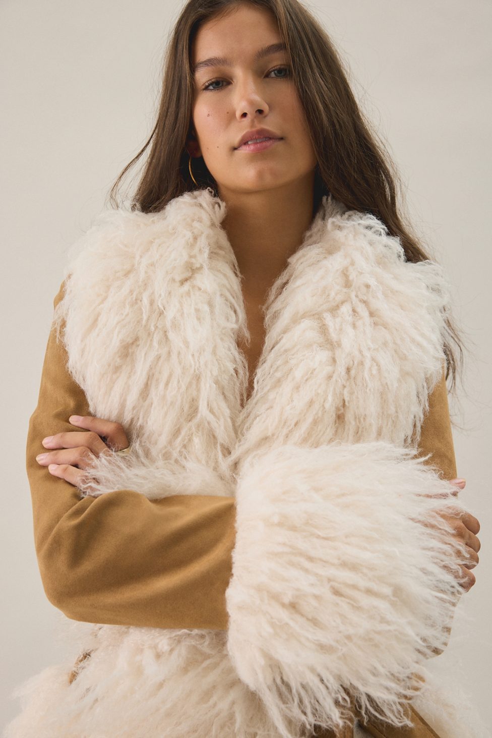 Azalea Wang Tori Faux Fur Trim Wrap Jacket - Tan