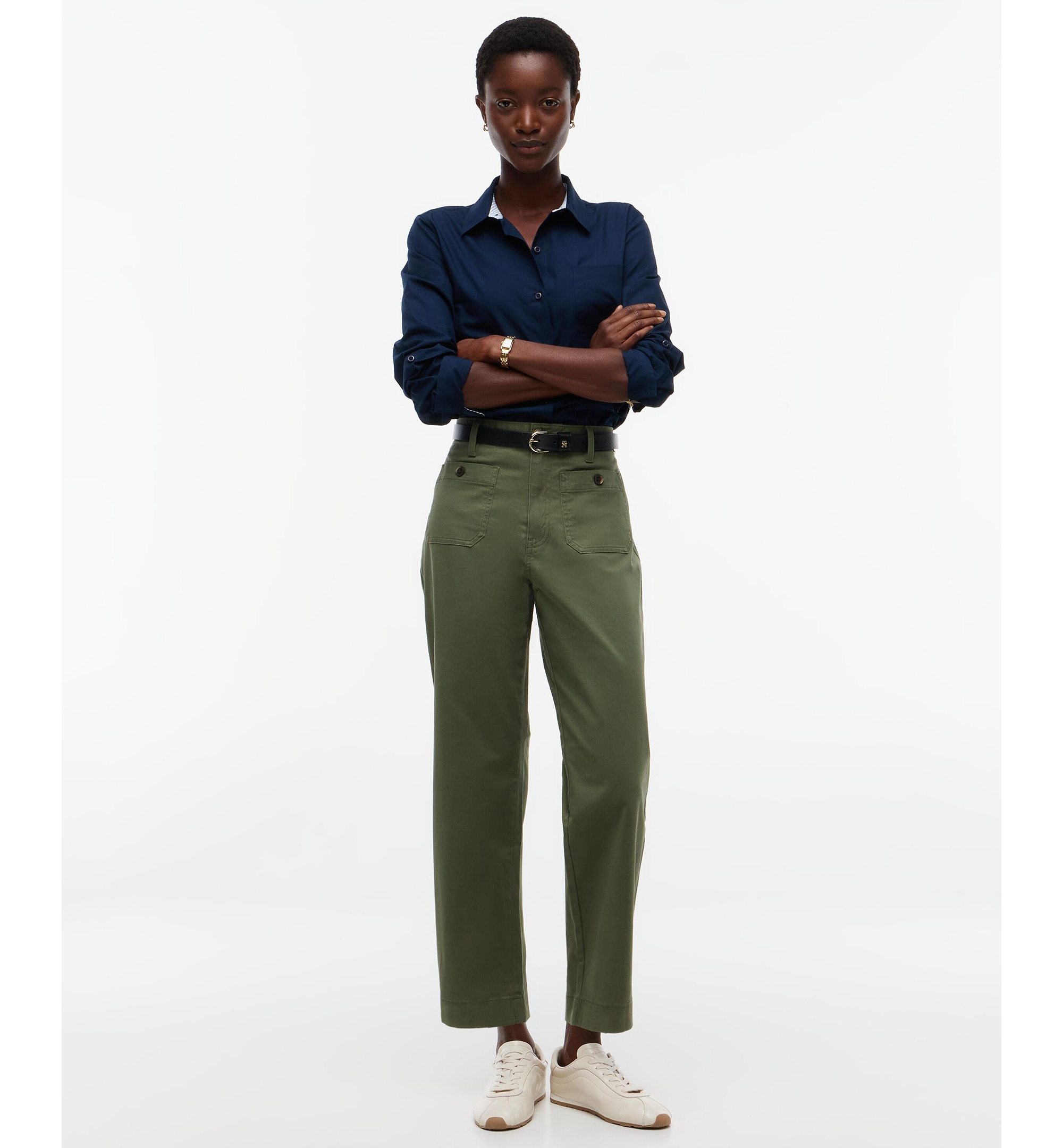 Tommy Hilfiger Damen-Twill-Chinohose mit aufgesetzten Taschen – Utility-Oliv