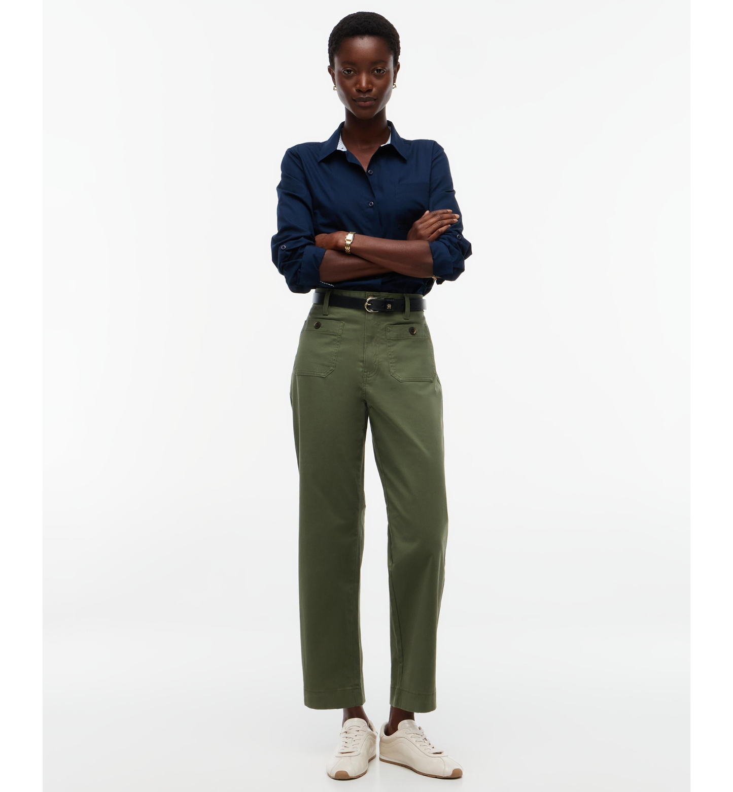 Tommy Hilfiger Damen-Twill-Chinohose mit aufgesetzten Taschen – Utility-Oliv