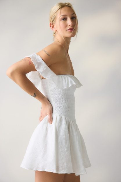 Kimchi Blue Clementine Smocked Ruffle Romper - White