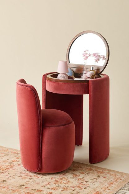 Jane Upholstered Vanity & Stool Set - Wine