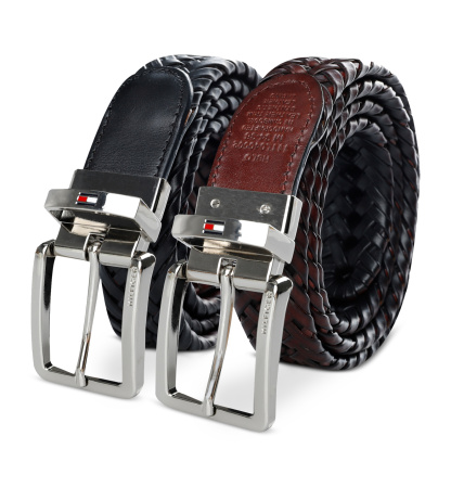 32MM Tommy Hilfiger Men's Reversible Lace Logo Belt - Black/Brown