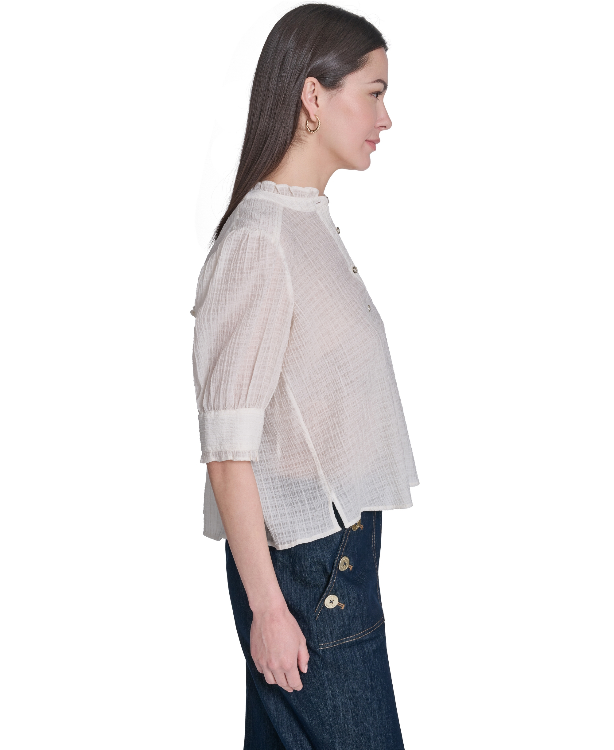 Tommy Hilfiger Women's Puff-Sleeve Button-Front Top - Ivory