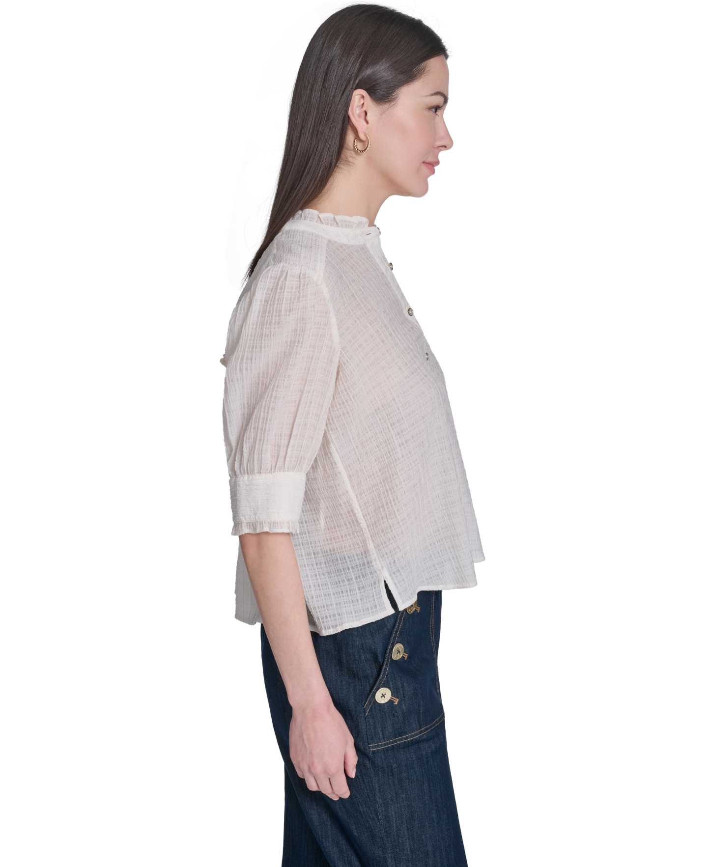 Tommy Hilfiger Women's Puff-Sleeve Button-Front Top - Ivory