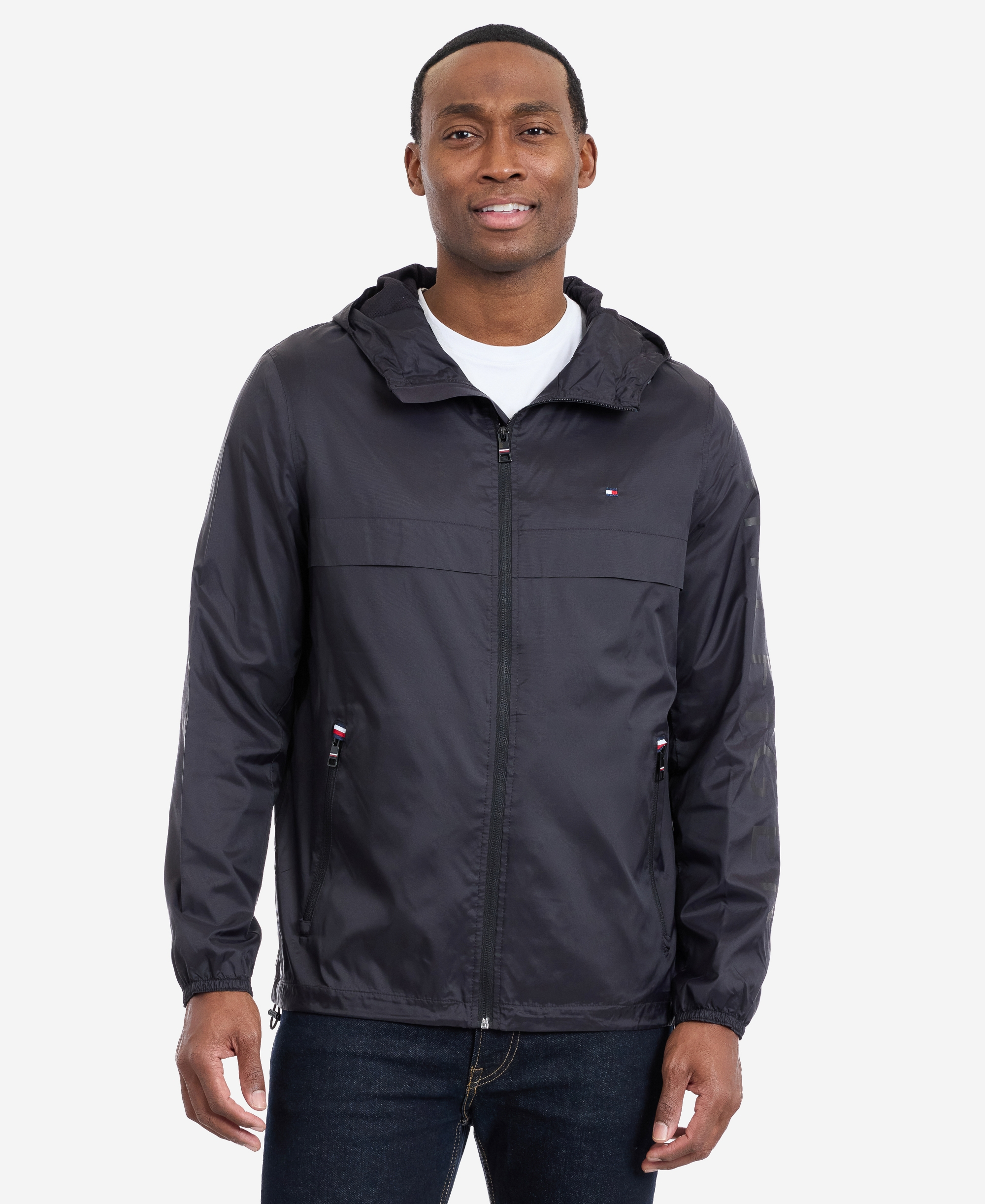 Tommy Hilfiger Men's Hooded Windbreaker Jacket - Black