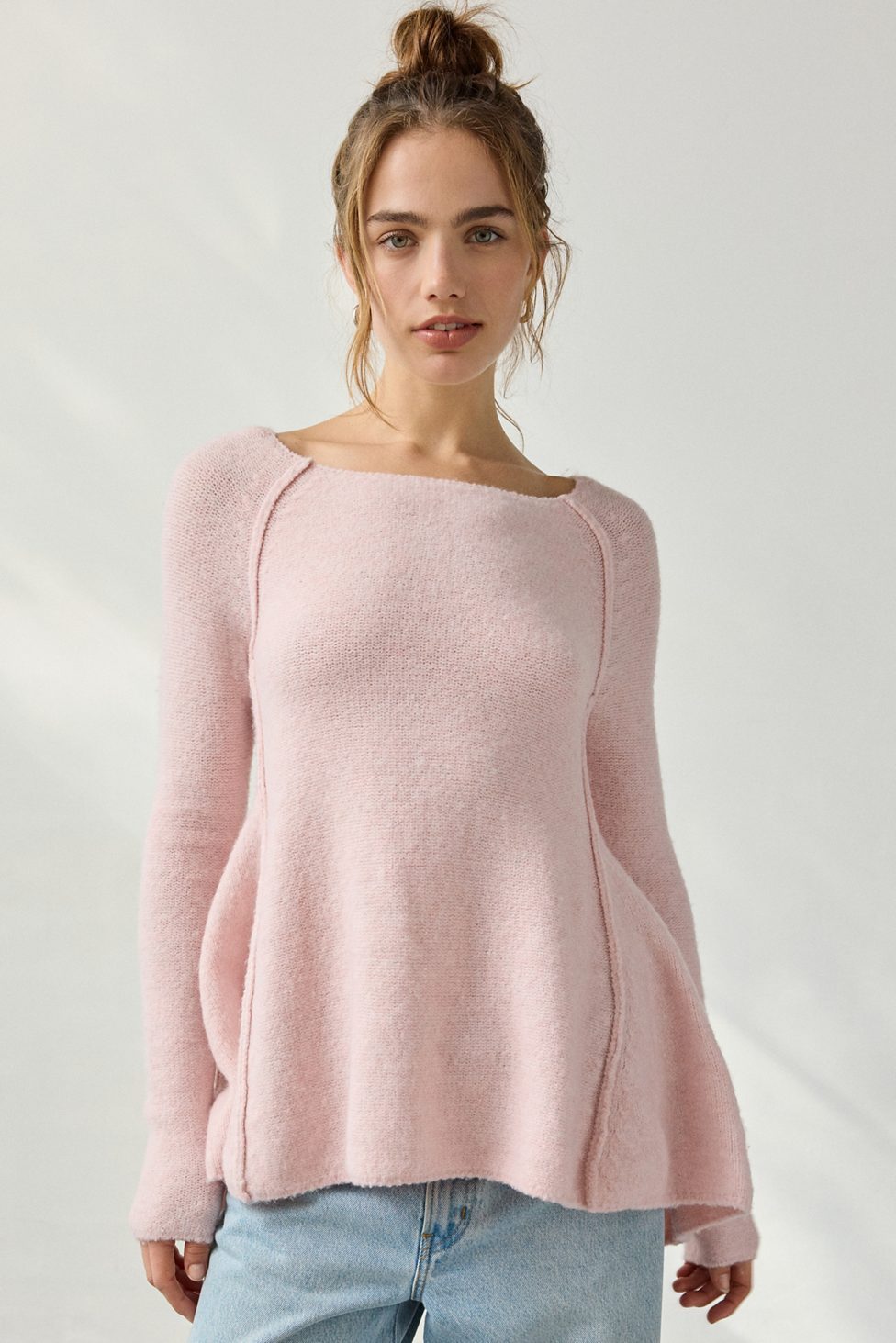 BDG Angel Boatneck Fit-And-Flare Tunic Sweater - Pink