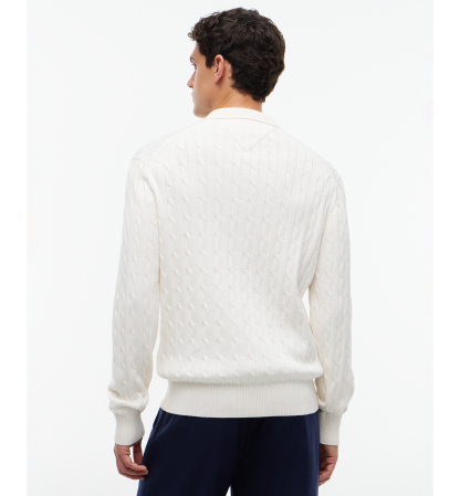 Tommy Hilfiger Men's Classic Cotton Cable-Knit Regular-Fit Sweater Polo - Ivory Petal