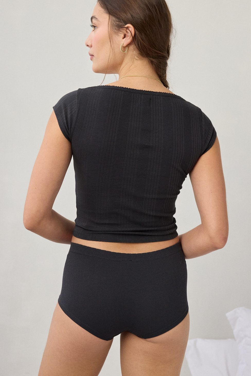 Out From Under Ribbed Seamless Boyshort Underwear - Black