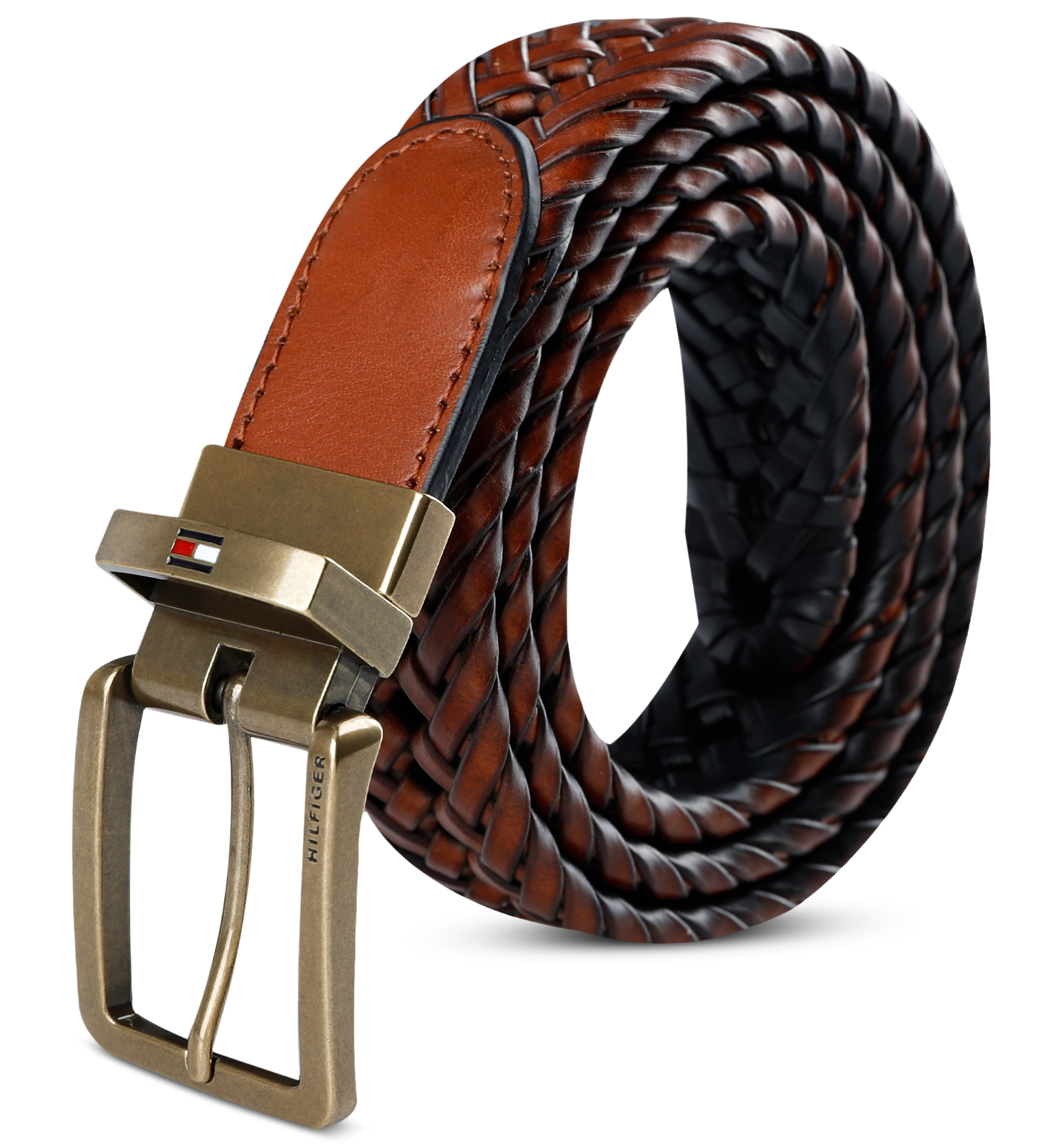 32MM Tommy Hilfiger Men's Reversible Lace Logo Belt - Cognac/Black