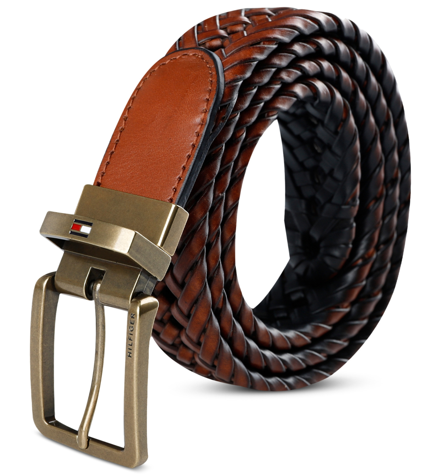 32MM Tommy Hilfiger Men's Reversible Lace Logo Belt - Cognac/Black