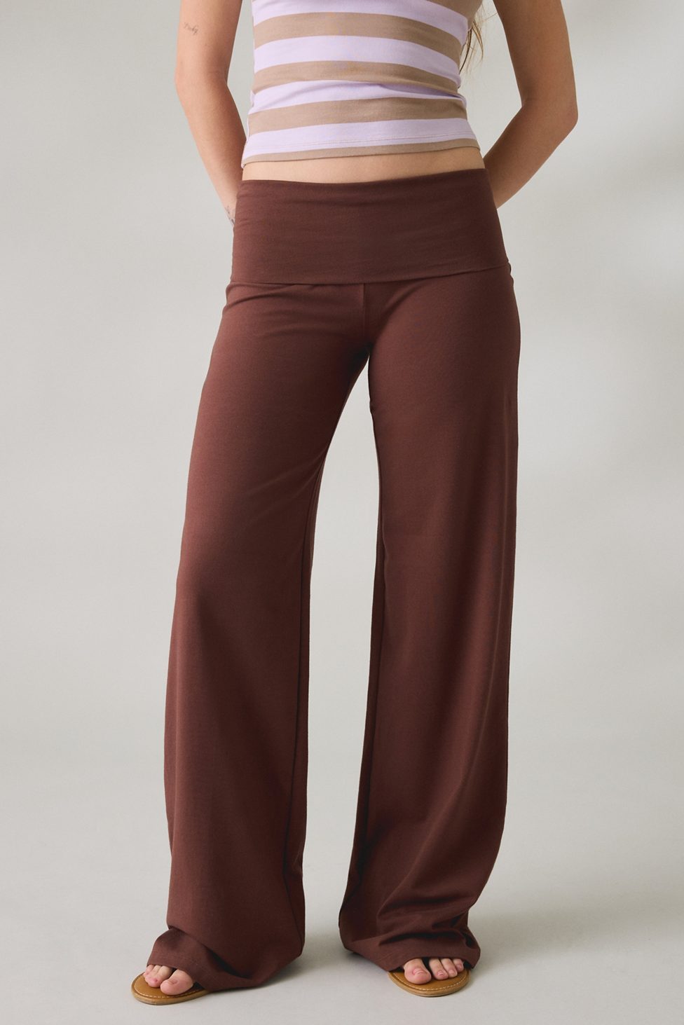 Out From Under Bec Foldover Wide Leg Pants - Chocolate