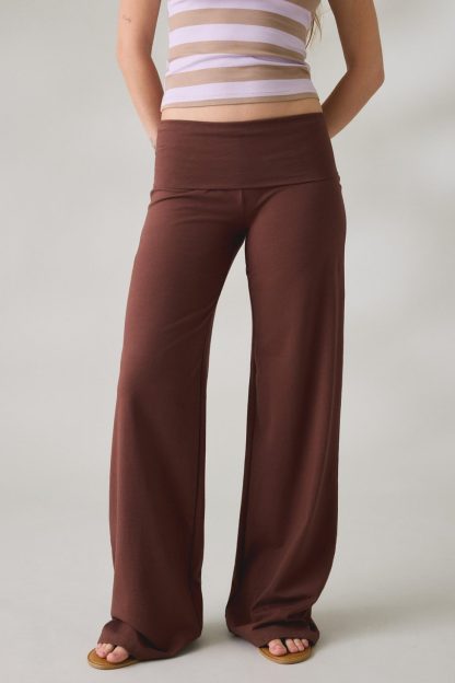 Out From Under Bec Foldover Wide Leg Pants - Chocolate