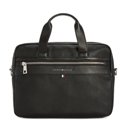 Tommy Hilfiger Men's Pebble Faux-Leather Leo Briefcase - Black