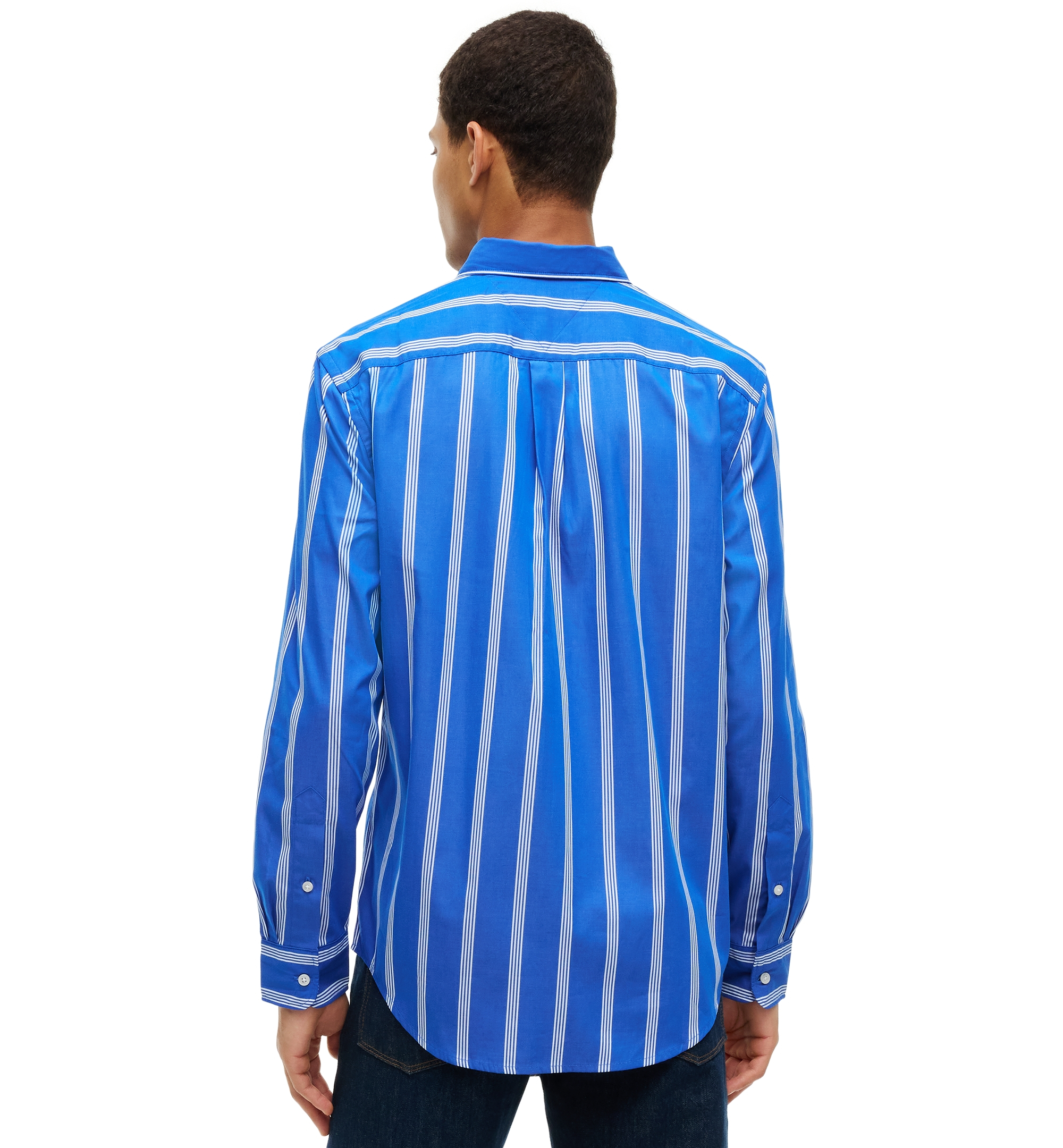 Tommy Hilfiger Men's Poplin Ground Stripe Relaxed-Fit Shirt - Regal Blue/Multistripe