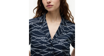 Tommy Hilfiger Women's Short-Sleeve Shirt - Handdrawn Rope Dark Night Navy