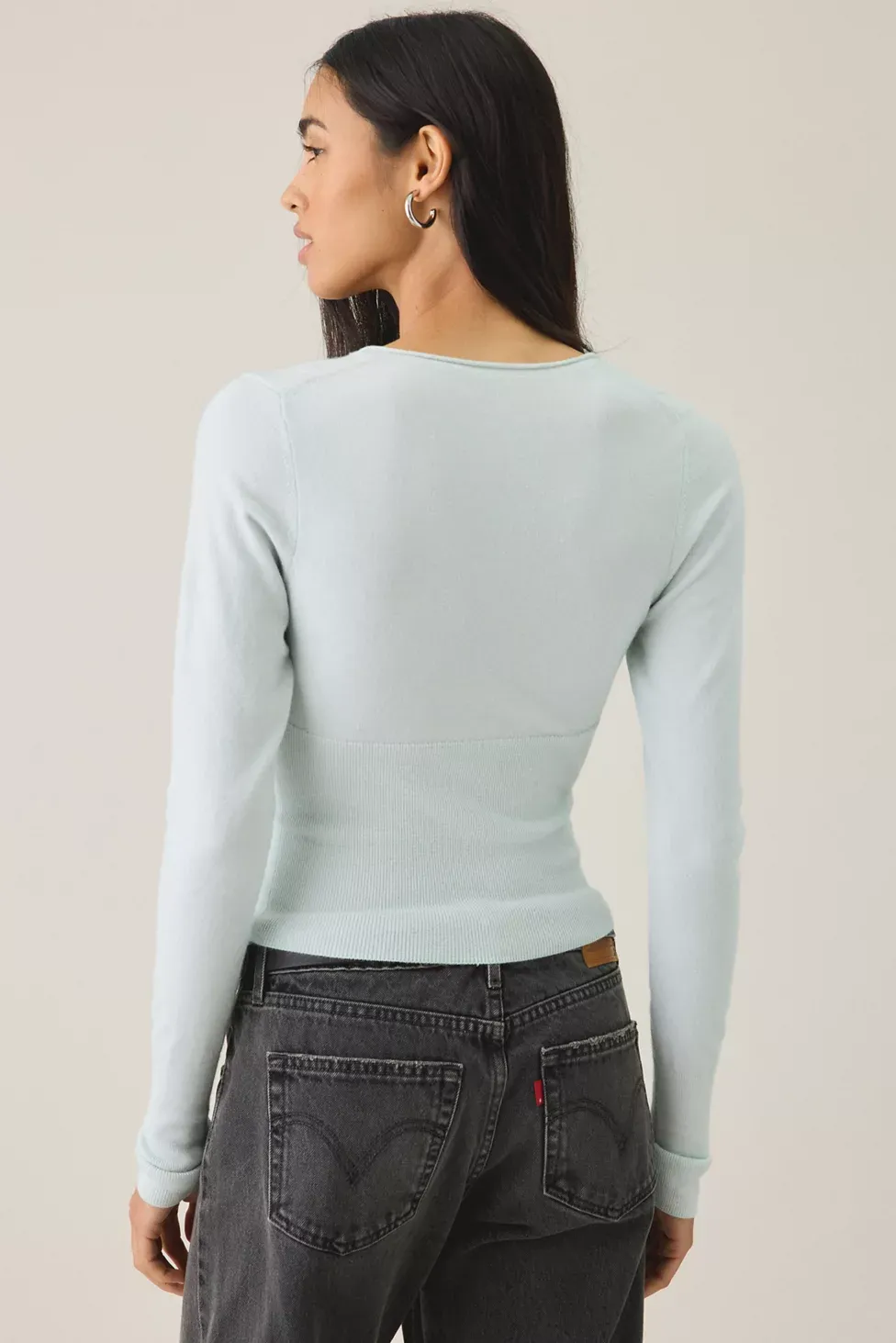 BDG Pretty Sweet Surplice V-Neck Sweater - Turquoise