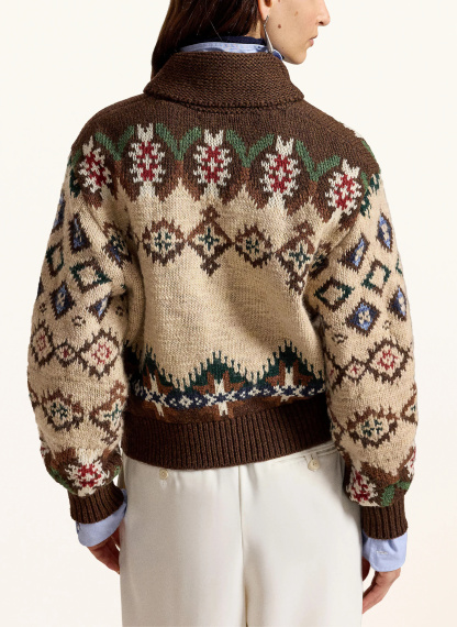 POLO RALPH LAUREN Strickjacke – DUNKELBRAUN / BEIGE / DUNKELROT
