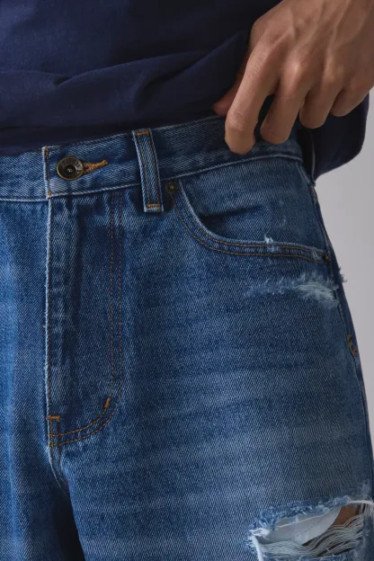 BDG Nitro Destructed Baggy Fit Jeans - Coastal Wash